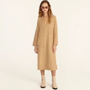J.Crew Brown Knit Sweater Dress Women's L/XL Cable Knit Merino Wool Blend